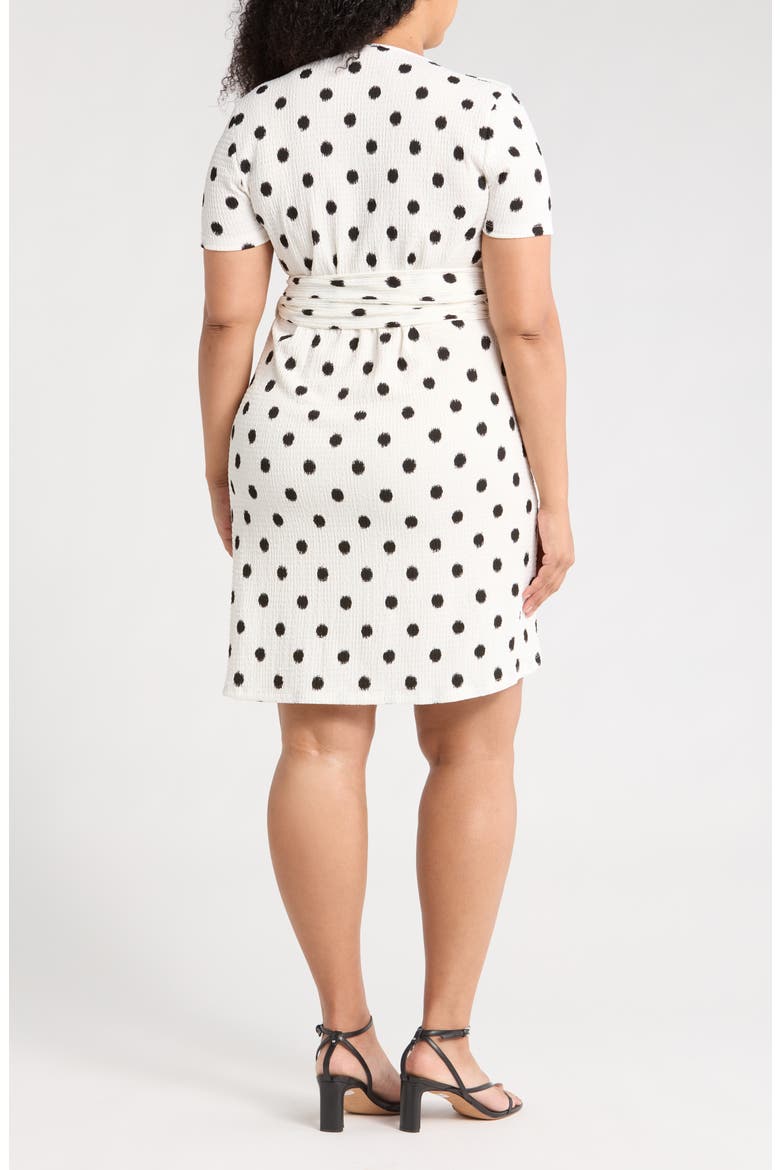Polka Dot Short Sleeve Wrap Dress, Alternate, color, WHITE/ BLACK