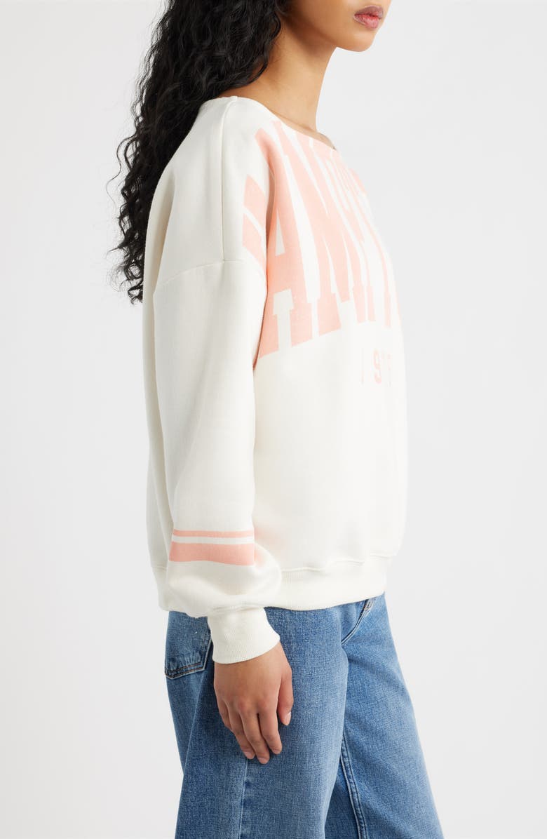 Vinyl Icons Hamptons Off the Shoulder Graphic Sweatshirt, Alternate, color, Marshmallow