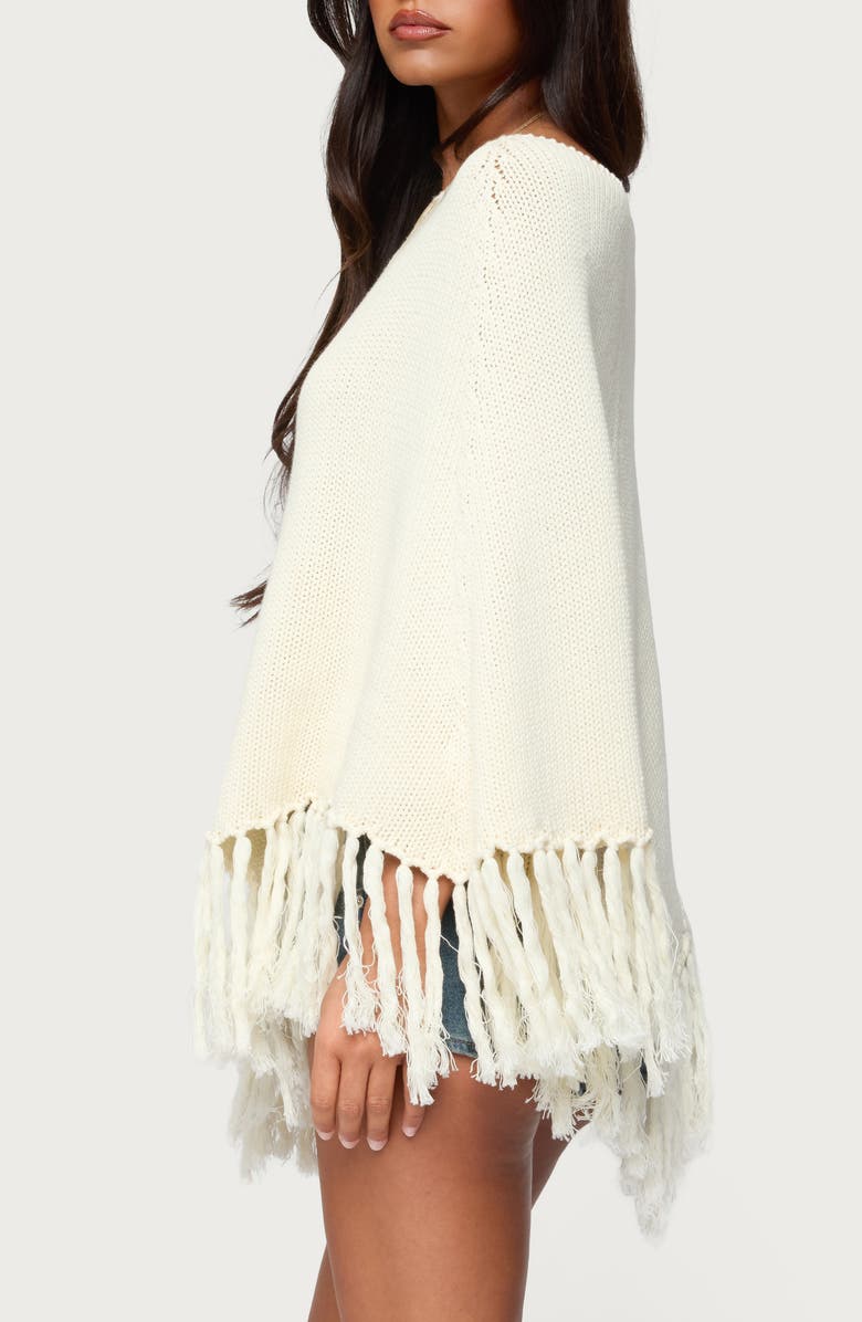 EDIKTED Kamila Fringe Trim Cotton Poncho, Alternate, color, Cream