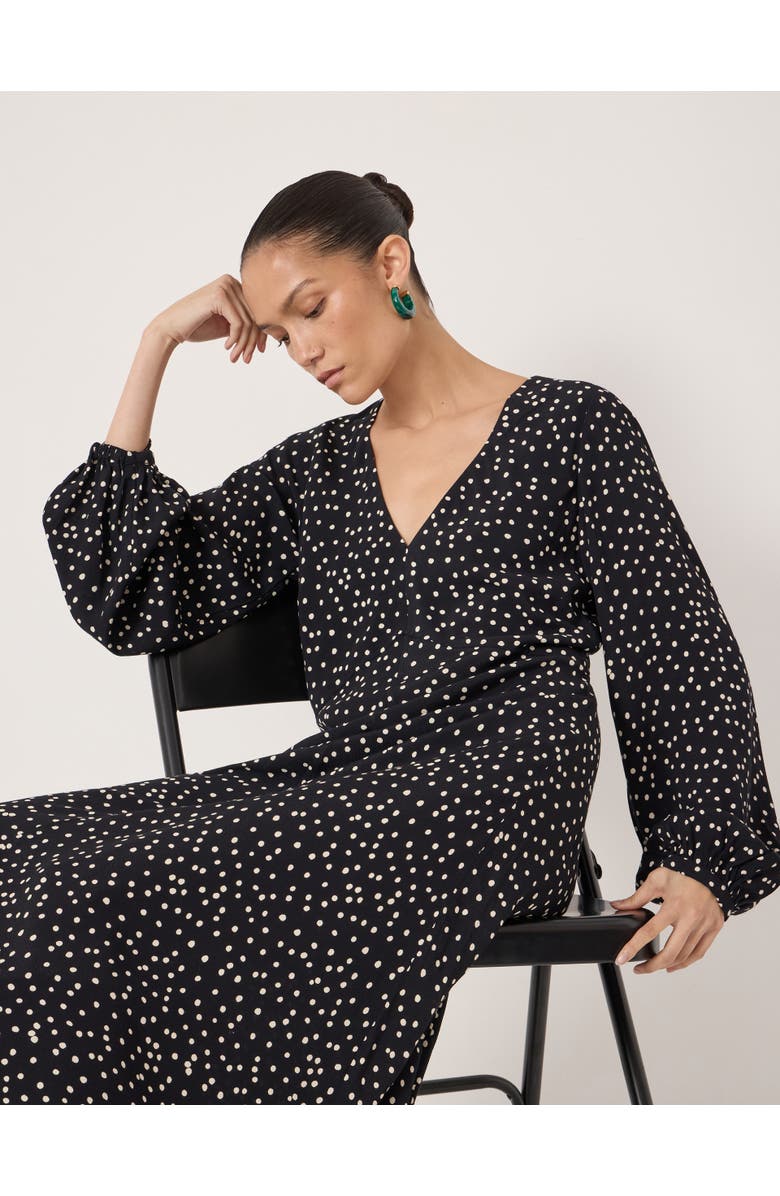 Hush Grace V-Neck Long Sleeve Crepe Dress, Alternate, color, Tiny Polka Dot Black