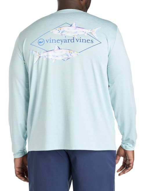 Vineyard Vines Big & Tall Painted Bonefish Long-sleeve Performance T-shirt In Aqua Haze Heather