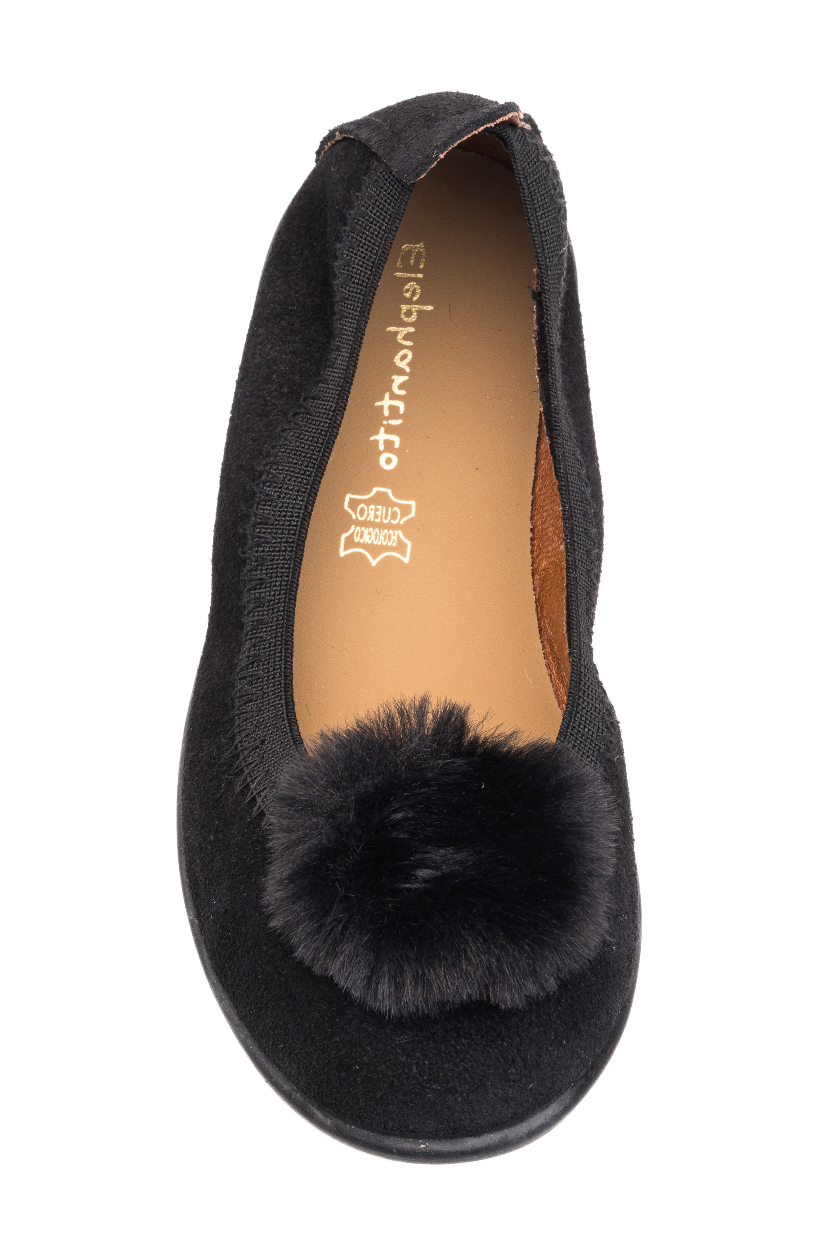 Elephantito Kids' Faux Fur Pompom Ballerina Flat, Alternate, color, 