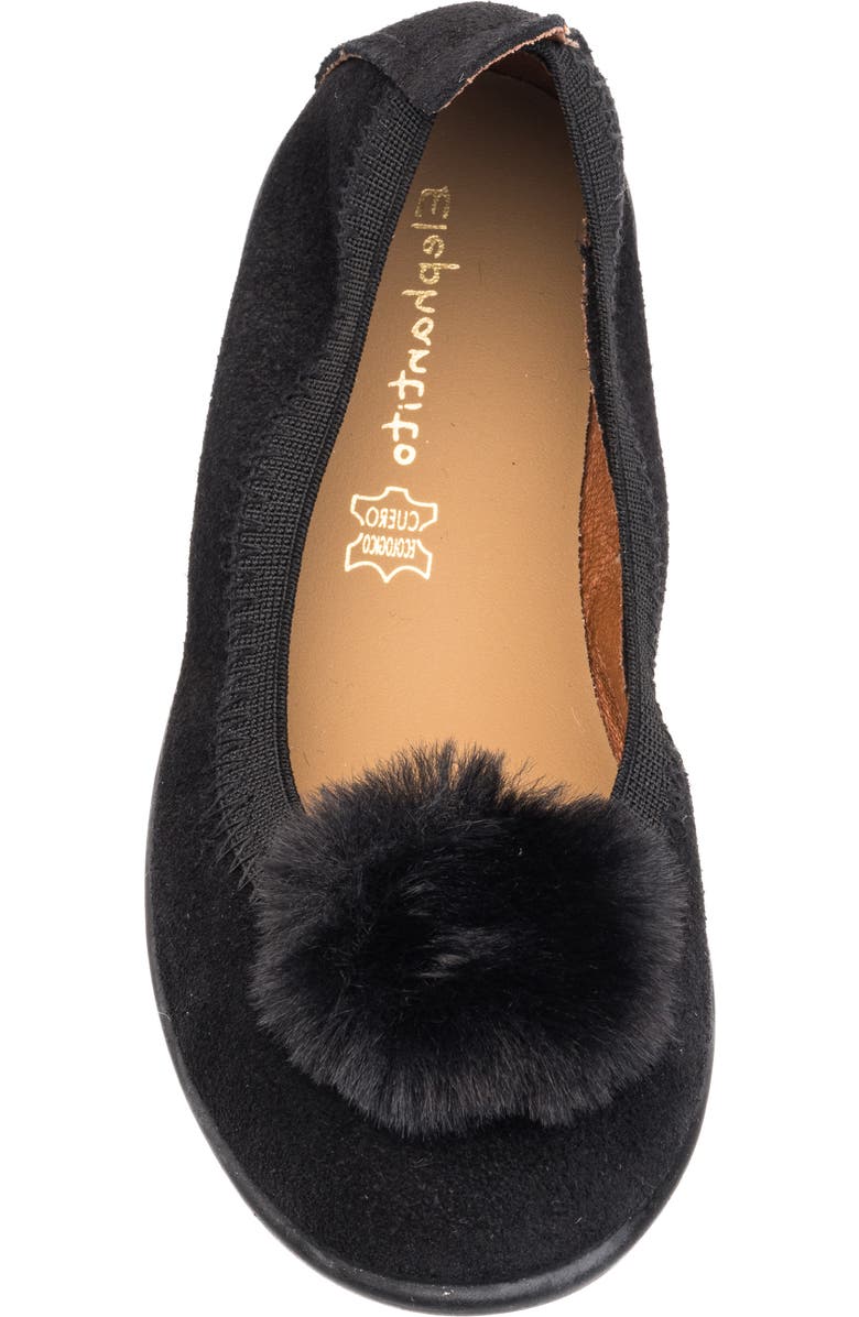 Elephantito Kids' Faux Fur Pompom Ballerina Flat, Alternate, color, Black