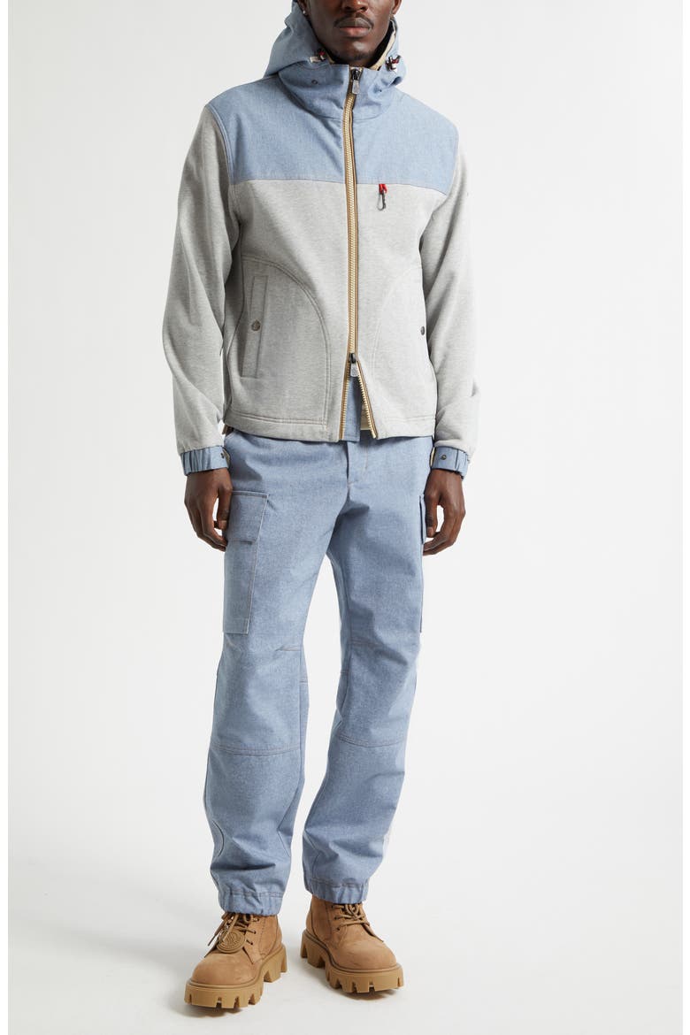 Cotton Fleece & Chambray Zip Sweatshirt, Alternate, color, GREY MELANGE