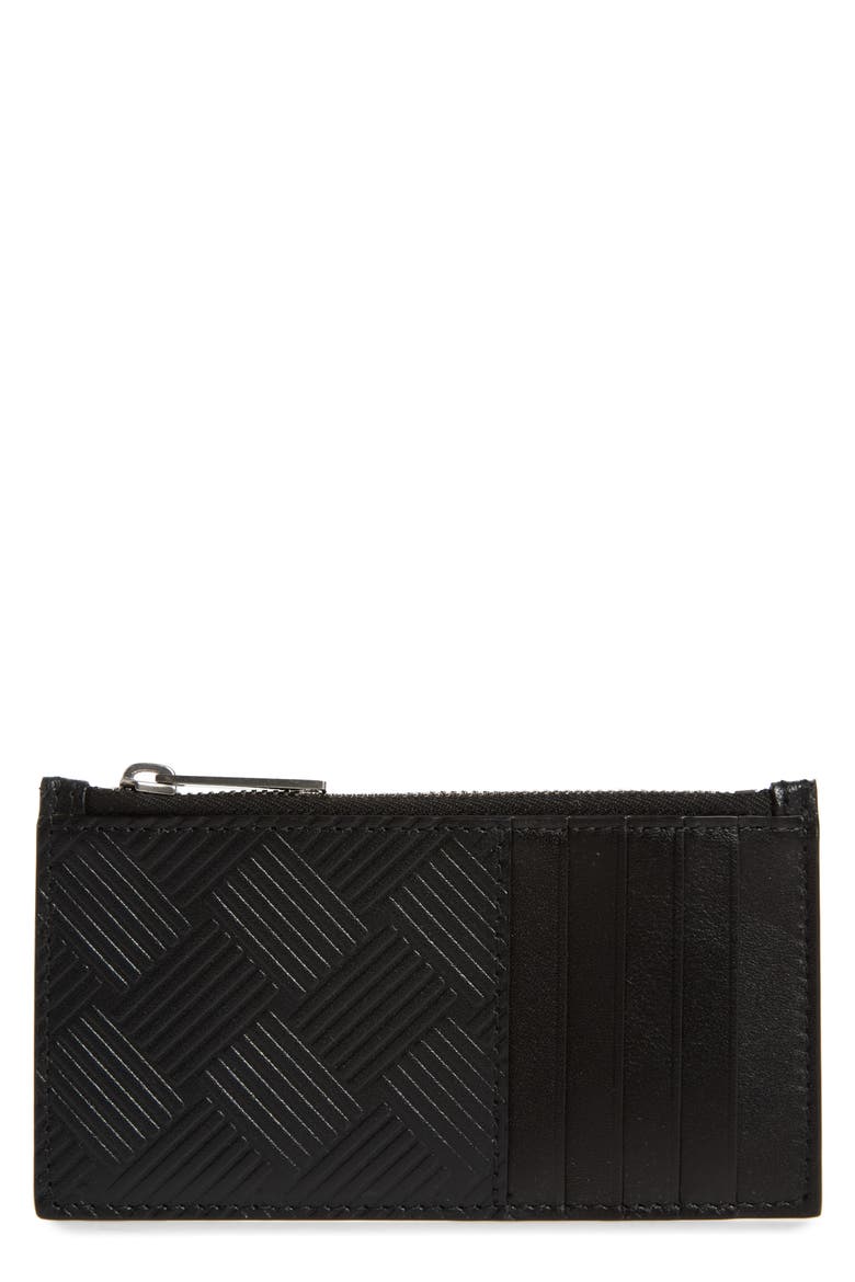 Intrecciato Embossed Leather Zip Card Case, Main, color, BLACK-SILVER