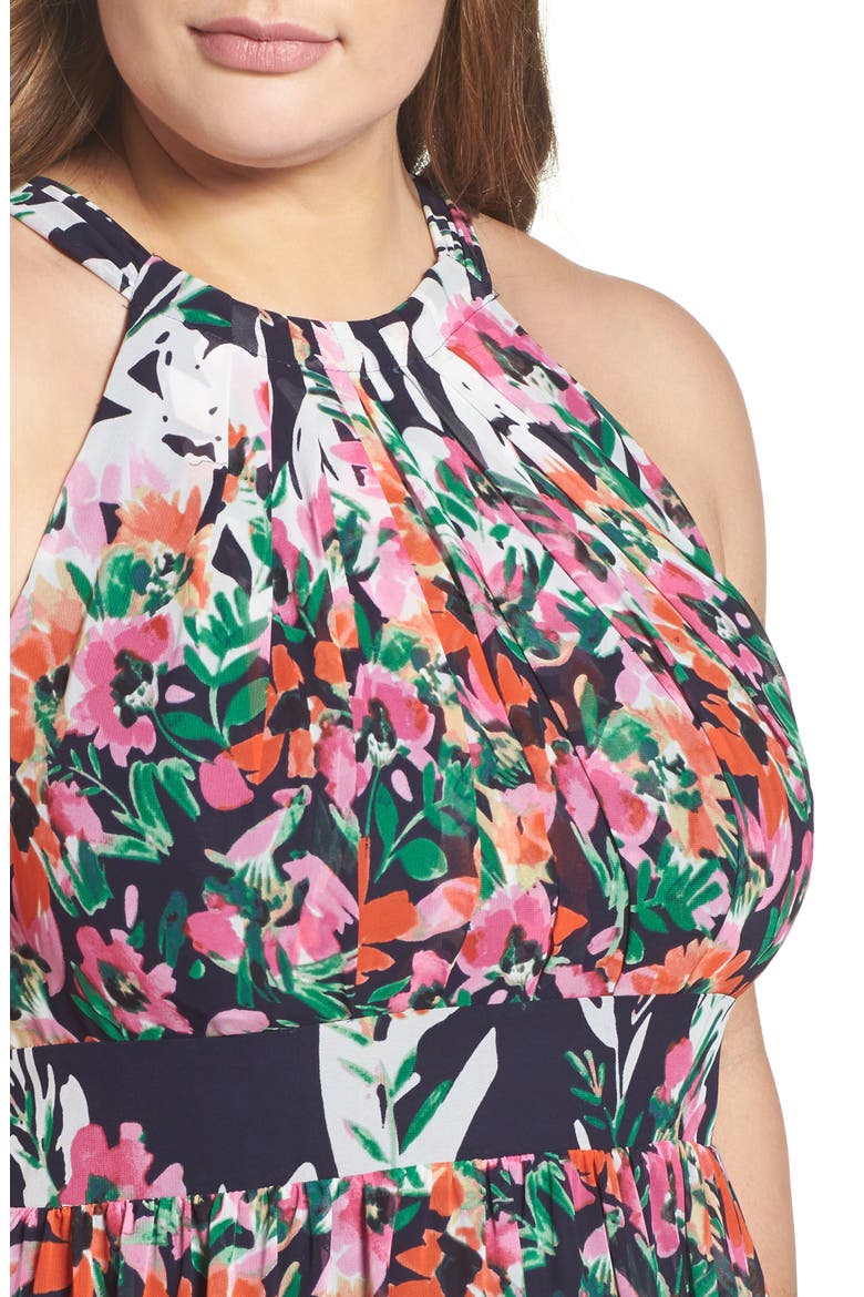 Floral Halter Chiffon Maxi Dress, Alternate, color, NAVY/ PINK
