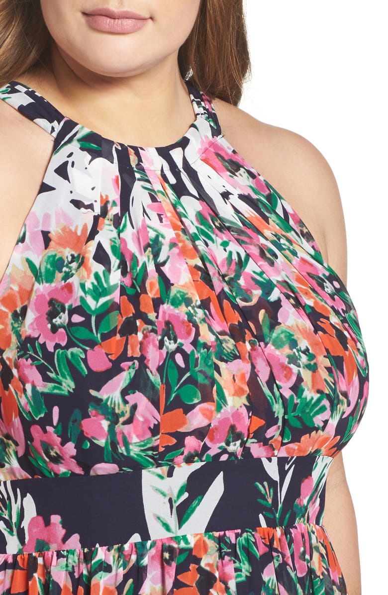 Eliza J Floral Halter Chiffon Maxi Dress, Alternate, color, 