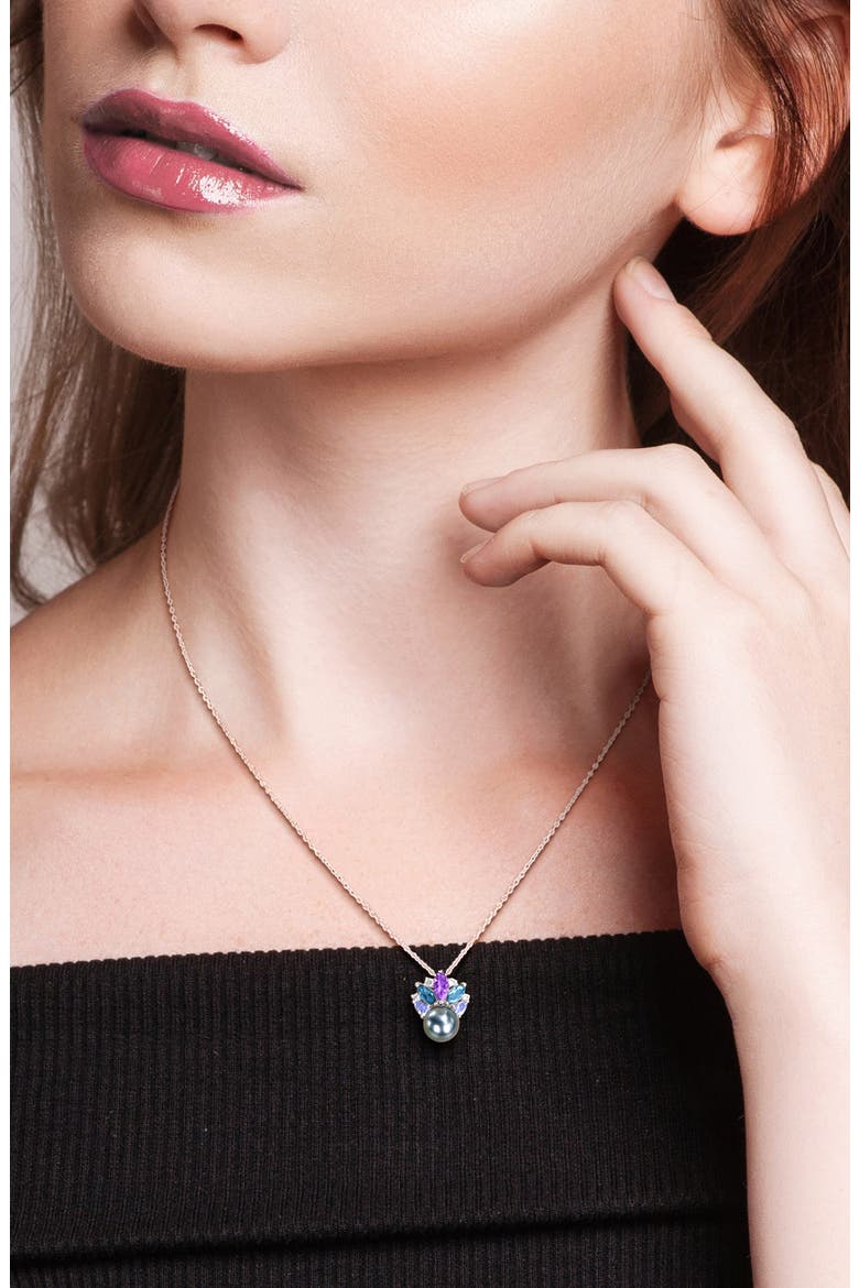 Tahitian Pearl Pendant Necklace & Stud Earrings Set, Alternate, color, PURPLE MULTI