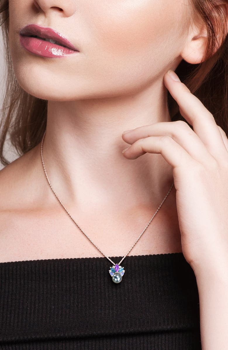 DELMAR Tahitian Pearl Pendant Necklace & Stud Earrings Set, Alternate, color, Purple Multi