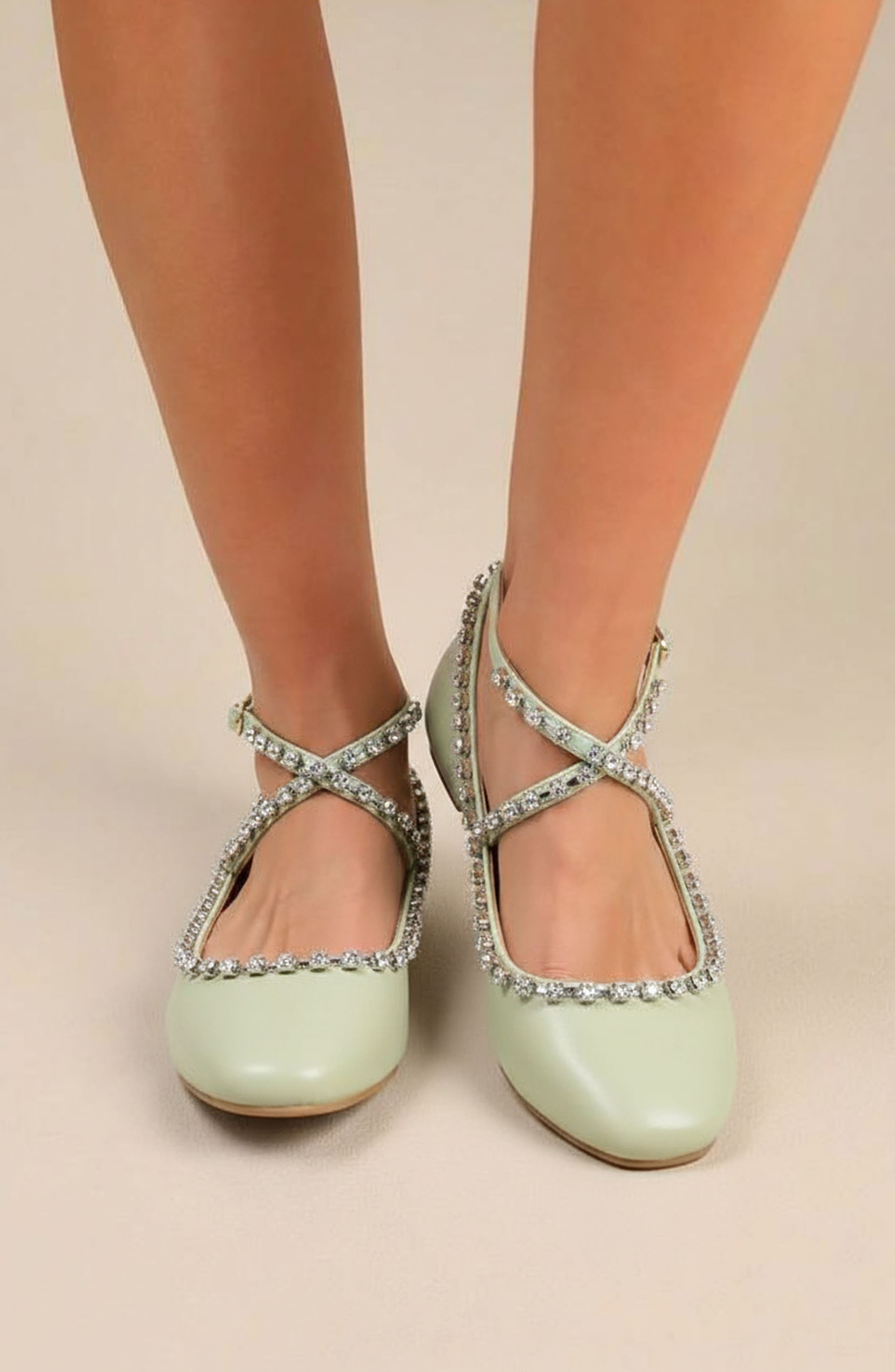 CHASE AND CHLOE Rhinestone Trim Ballet Flat, Alternate, color, Sage Pu