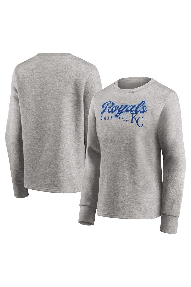 Women's Fanatics Branded Heathered Gray Kansas City Royals Crew Pullover Sweater, Main, color, Heather Gray
