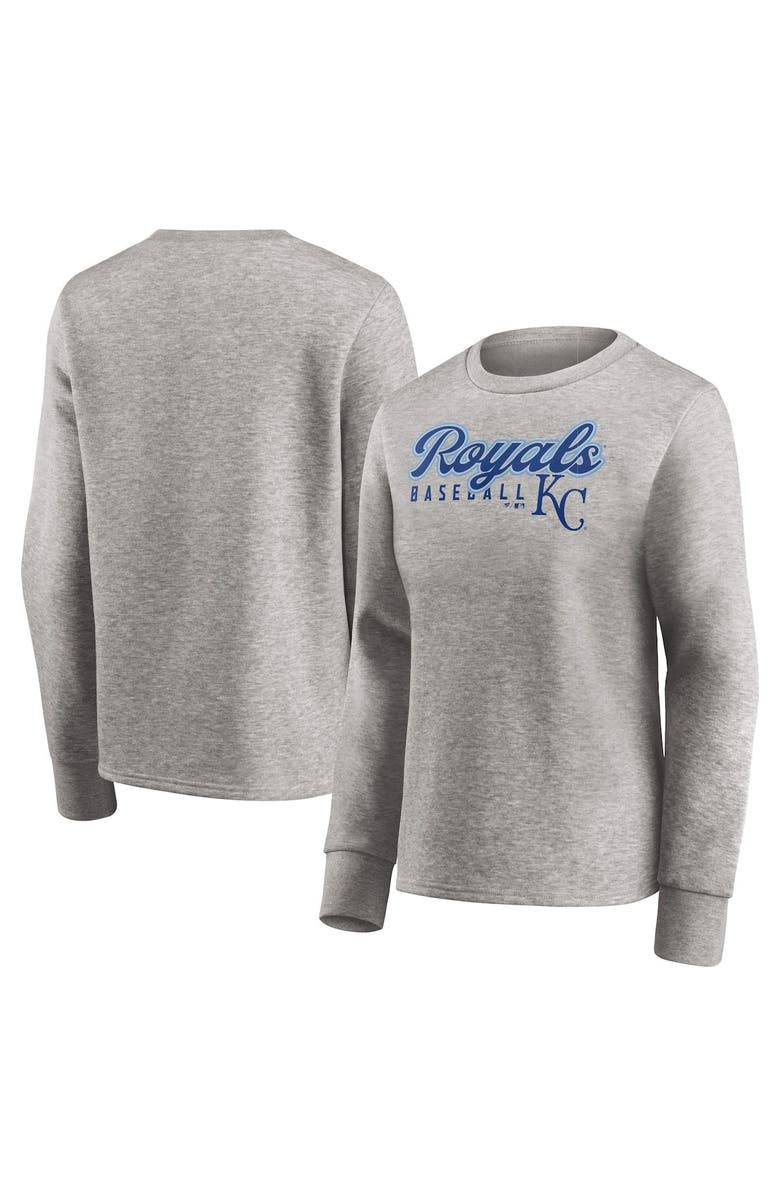 FANATICS Women's Fanatics Branded Heathered Gray Kansas City Royals Crew Pullover Sweater, Main, color, 