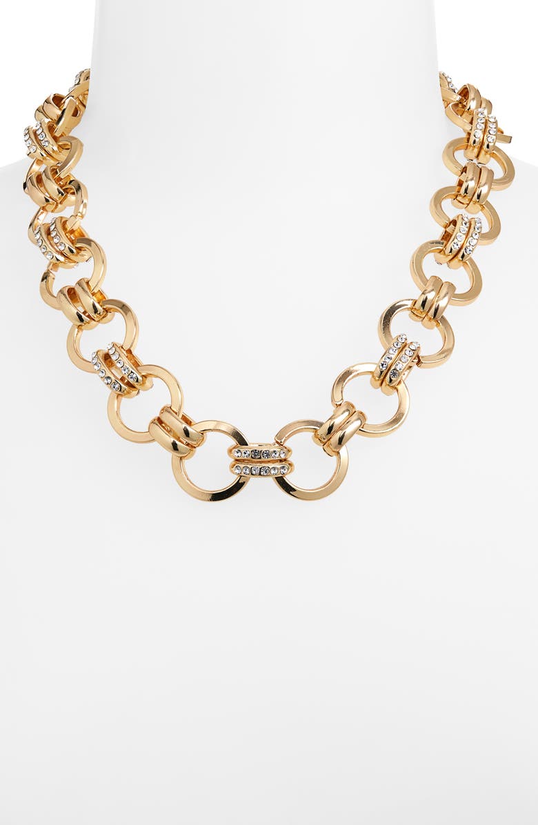 Tasha Circle Chain Link Necklace, Alternate, color, Gold Crystal