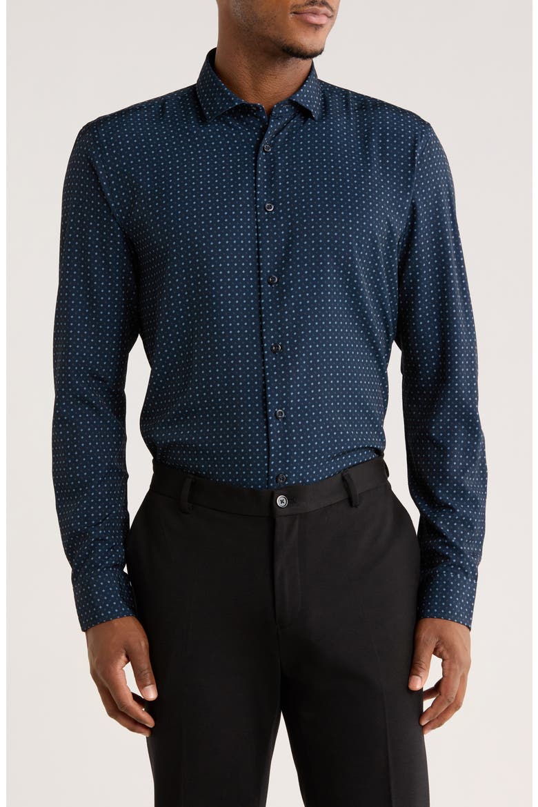 Microfiber Button-Up Sport Shirt, Main, color, NAVY
