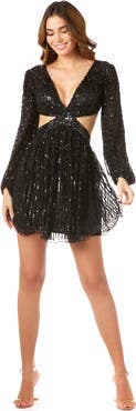 LARA New York Long Sleeve Cut Out Dress with Lace Up Back