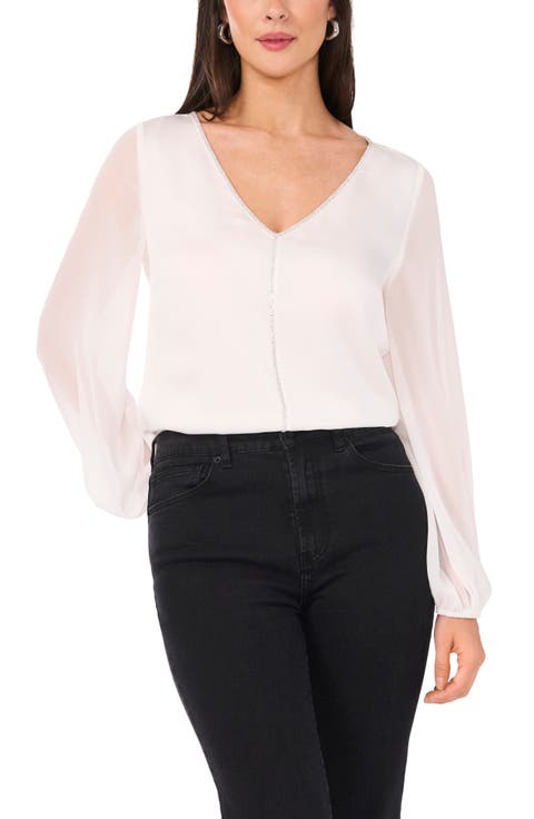 Rhinestone Chiffon Sleeve Top