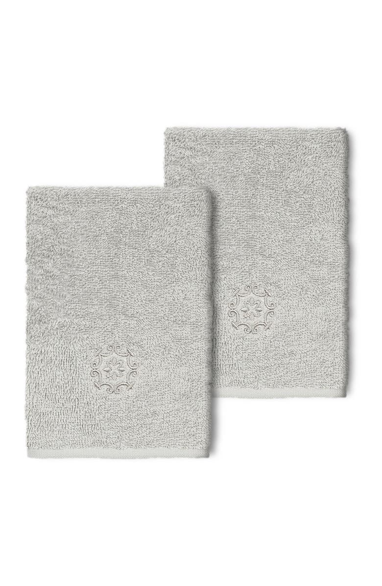 Linum Home Textiles Alyssa Embellished Washcloth - Set of 2 - Light Gray, Main, color, Light Gray