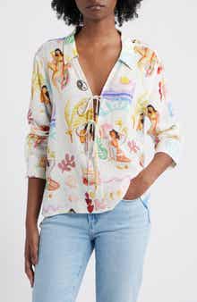 Rails Elm Stripe Tie Front Linen Blend Top