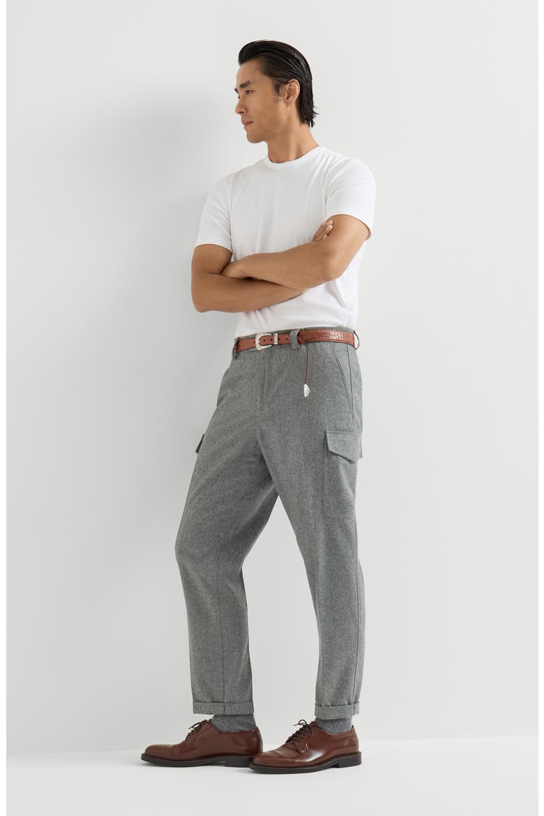 Virgin wool flannel trousers with cargo pockets, Alternate, color, Medium Grey