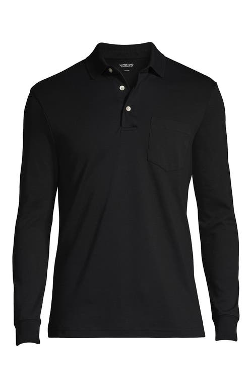 Lands' End Long Sleeve Cotton Supima Polo Shirt With Pocket In Black
