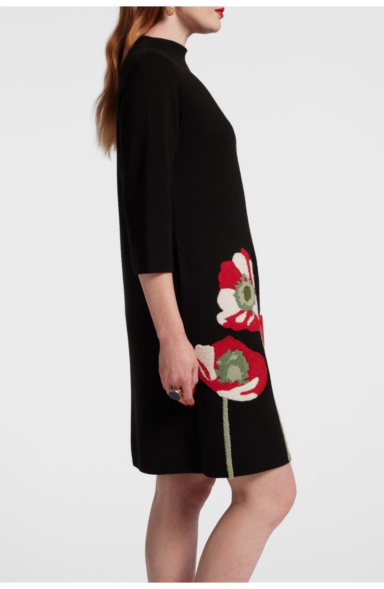 Frances Valentine Annie Dress w/Embroidered Flowers<br />Paradise Poppy Wool Blend, Alternate, color, Black/Red/Multi