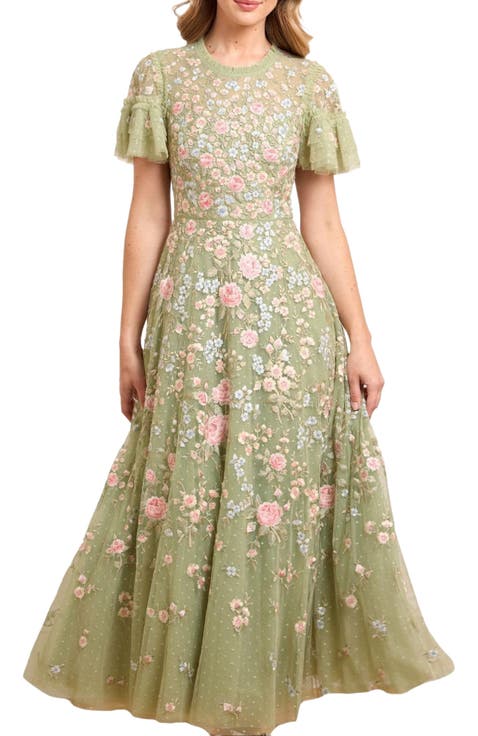 Antoinettes Floral Round Neck Midi Gown