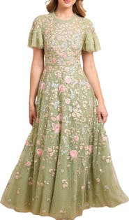 Needle & Thread Antoinettes Floral Round Neck Midi Gown