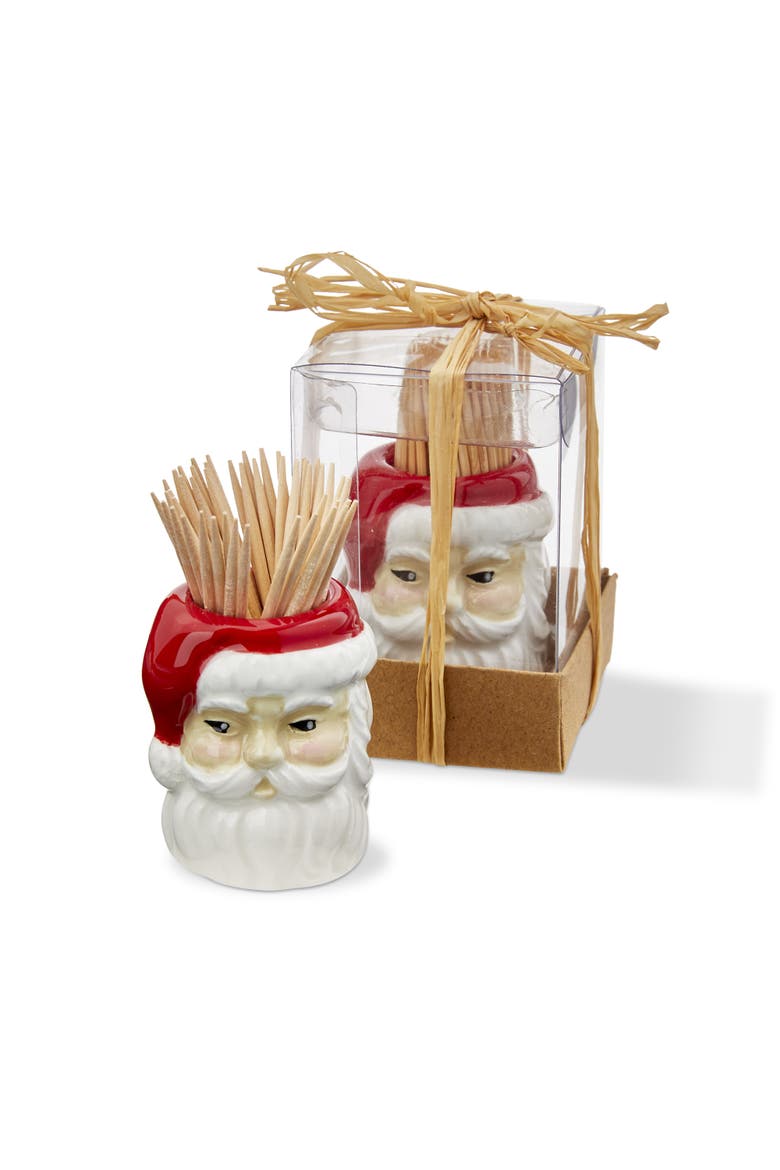 Vintage Santa Toothpick Holder Set Multicolor Ceramic, Main, color, Red
