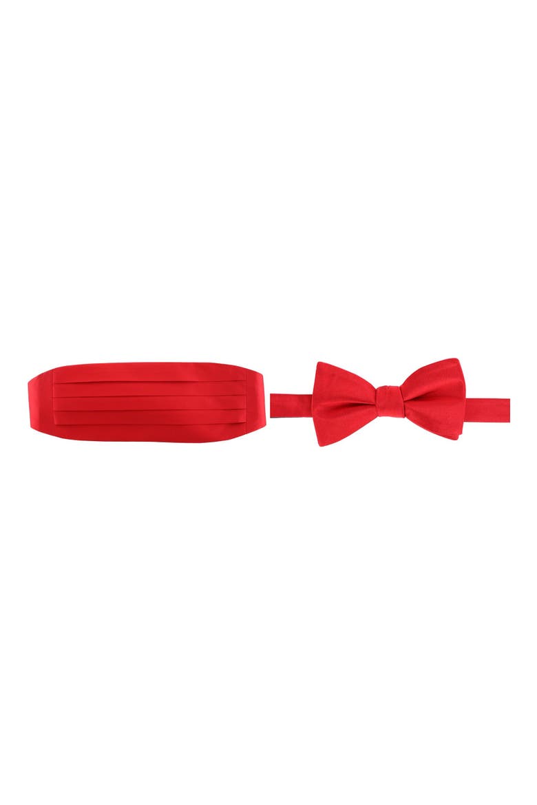 Sutton Solid Color Silk Cummerbund & Bow Tie Bundle, Main, color, Red