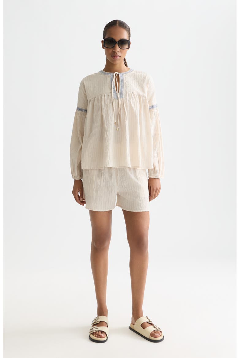 Embroidered Cotton Crepe Shorts, Alternate, color, FOG
