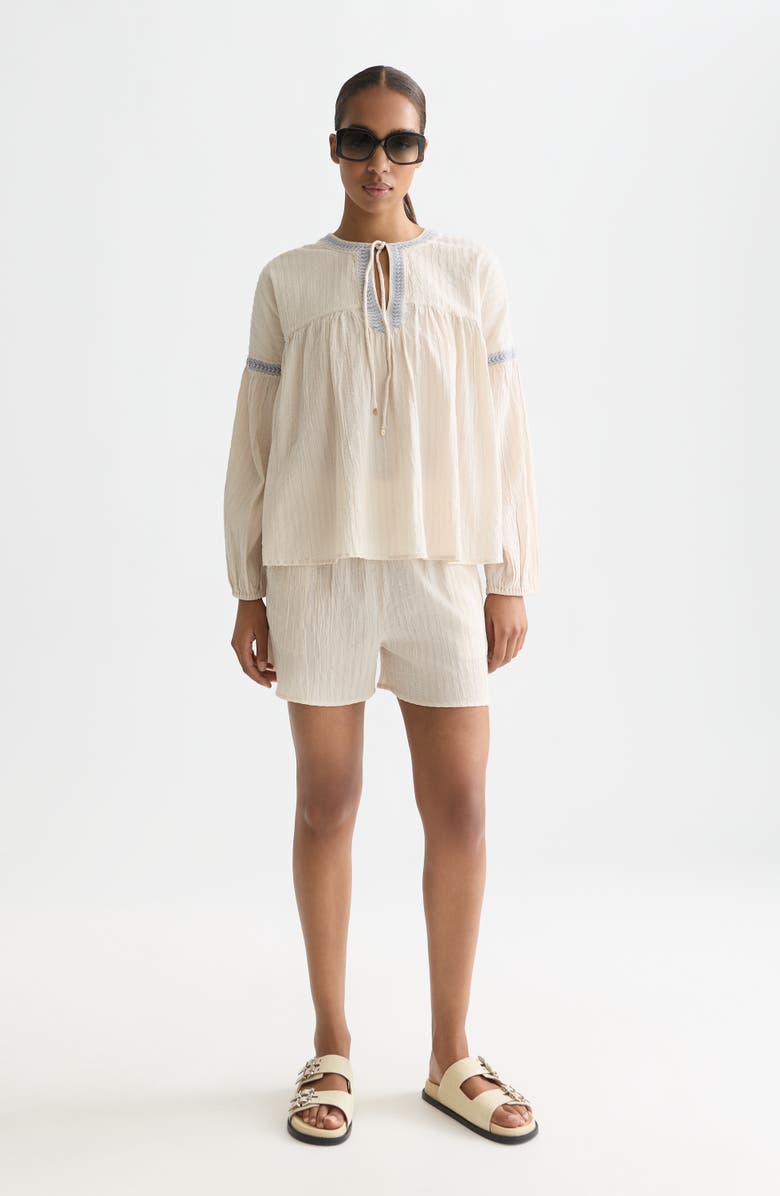 Scotch & Soda Embroidered Cotton Crepe Shorts, Alternate, color, Fog