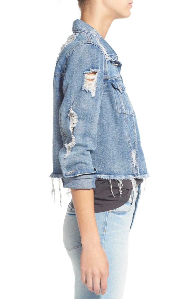 Love, Fire Distressed Denim Jacket, Alternate, color, 