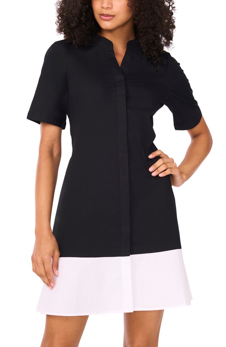 Halogen<sup>®</sup> Two-Tone Fit & Flare Shirtdress, Alternate, color, Rich Black 060