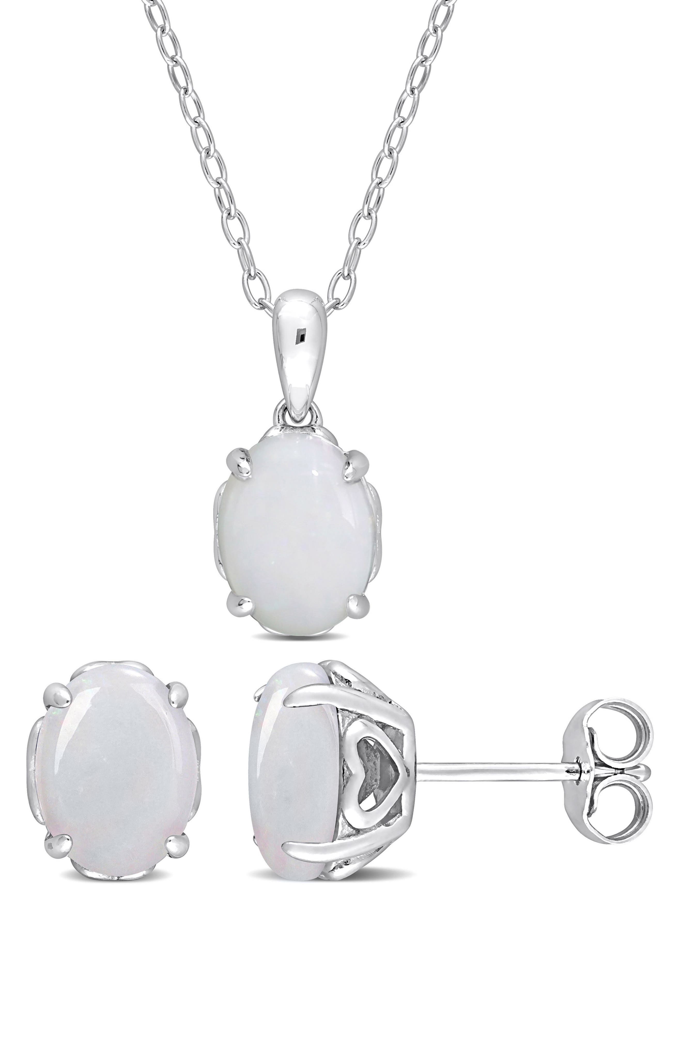 DELMAR Oval Opal Stud Earrings & Pendant Necklace Set