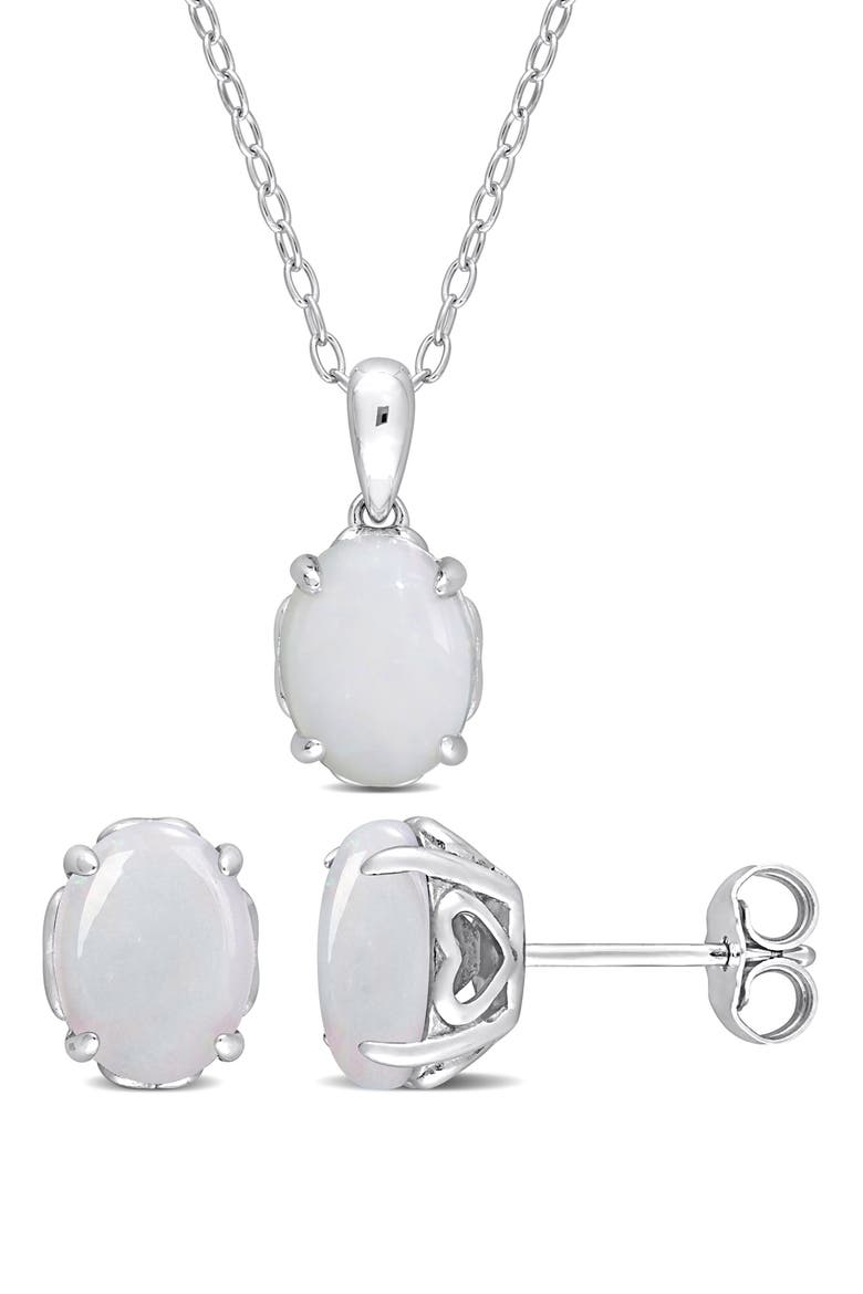 Oval Opal Stud Earrings & Pendant Necklace Set, Main, color, WHITE