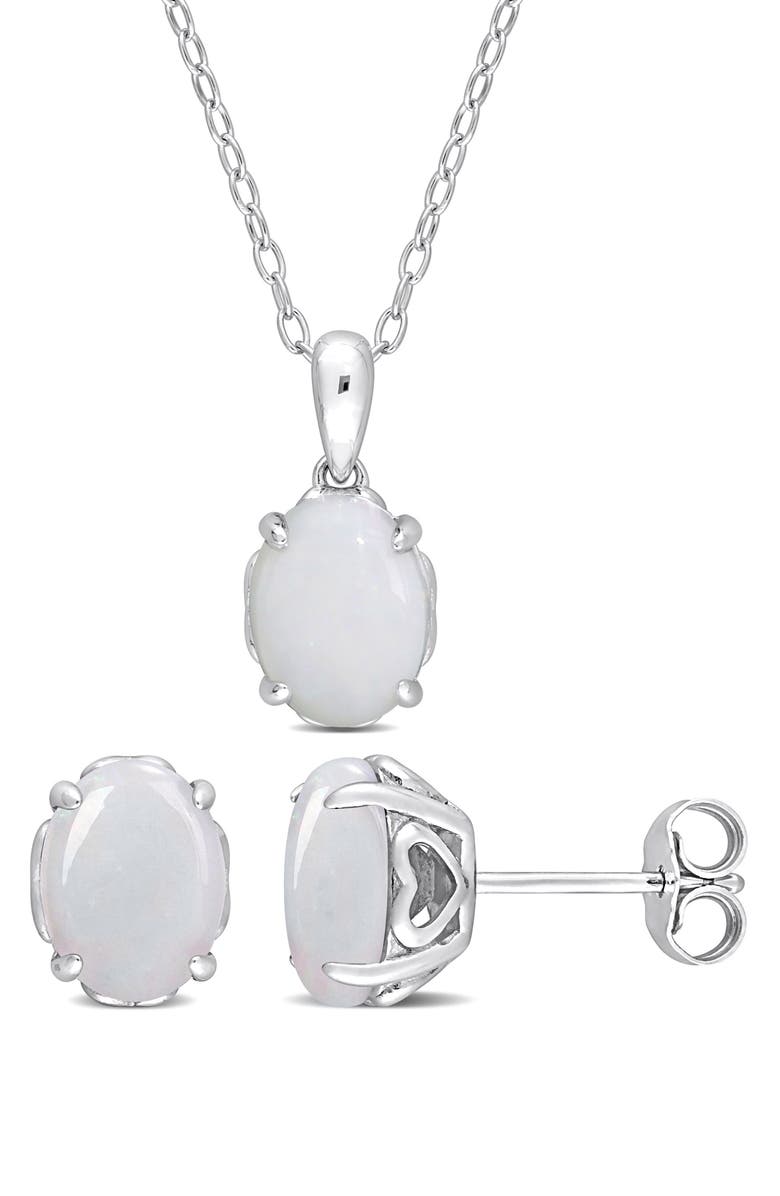 DELMAR Oval Opal Stud Earrings & Pendant Necklace Set, Main, color, White