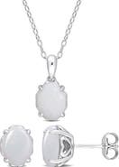 DELMAR Oval Opal Stud Earrings & Pendant Necklace Set