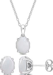 DELMAR Oval Opal Stud Earrings & Pendant Necklace Set