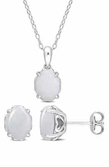 DELMAR Oval Opal Stud Earrings & Pendant Necklace Set