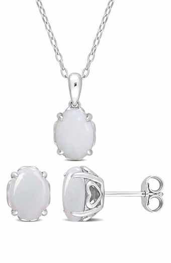 Oval Opal Stud Earrings & Pendant Necklace Set