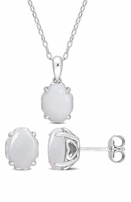 DELMAR Oval Opal Stud Earrings & Pendant Necklace Set