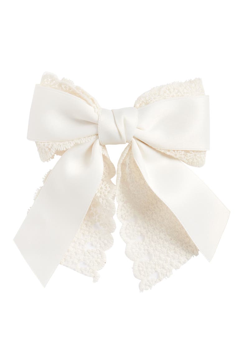 Lace Detail Bow Barrette, Main, color, IVORY