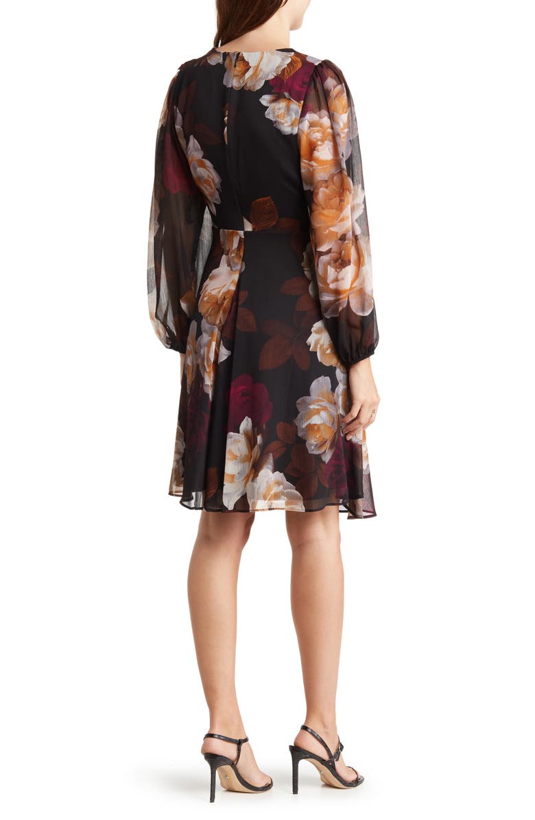 Calvin Klein Persimmon Floral Chiffon Dress, Alternate, color, 