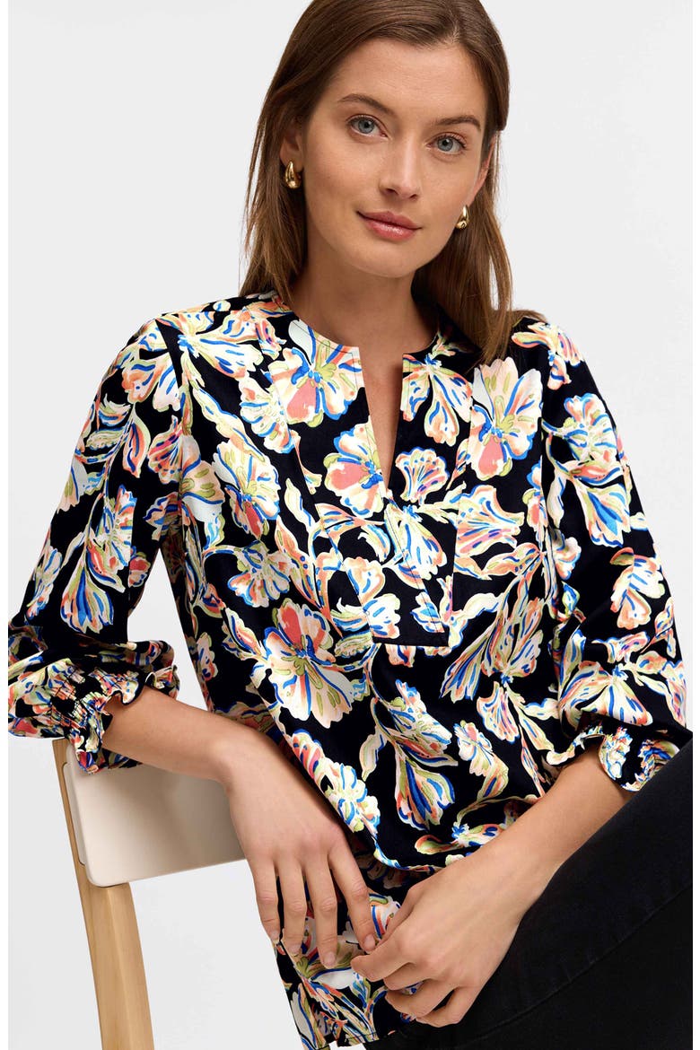 Alicia Floral Cotton Popover Top, Alternate, color, BLACK MULTI