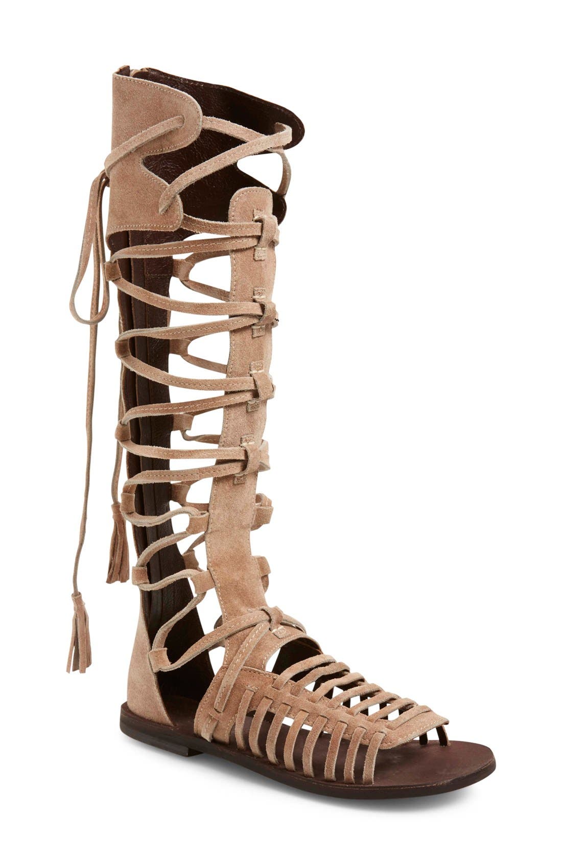 'Sun Seeker' Tall Gladiator Sandal, Main, color, NATURAL SUEDE