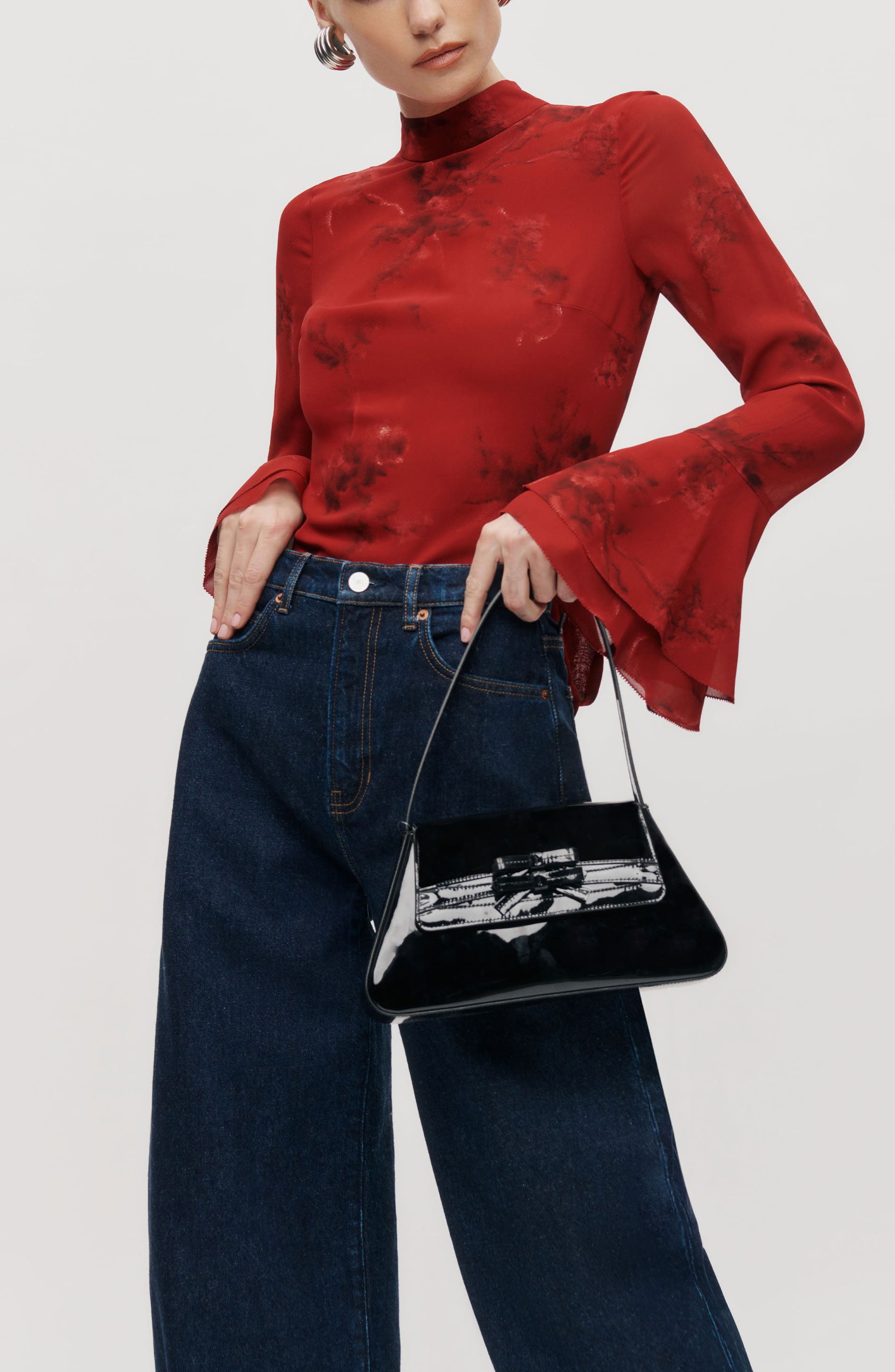 Reformation Noreen Patent Leather Shoulder Bag, Alternate, color, Black Patent