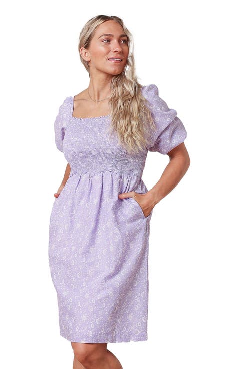 Women's Organic Smocked Bubble Sleeve Dress