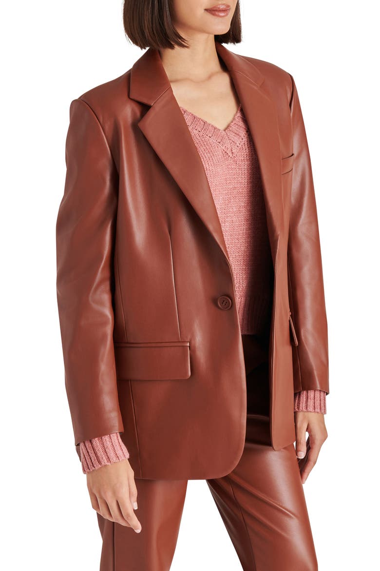 Imaan Faux Leather Blazer, Alternate, color, COGNAC