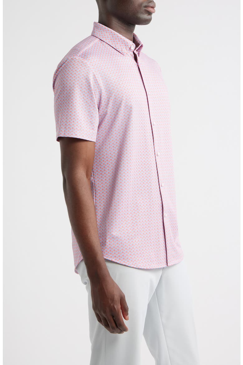 Halyard Trim Fit Check Short Sleeve Button-Up Shirt, Alternate, color, LIGHT PASTEL RED TRIM