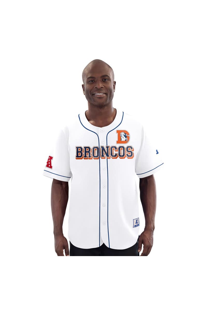 STARTER Men's Starter White Denver Broncos Relay Vintage Full-Button Baseball Jersey, Alternate, color, 